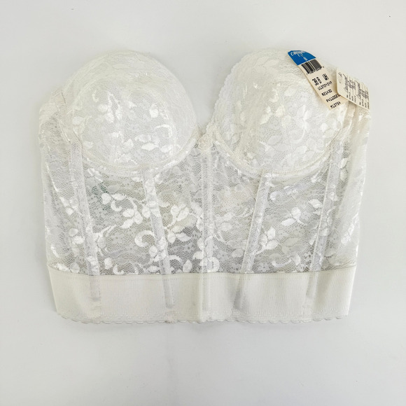 Carnival Other - Vtg Carnival Longline Bra 38B White Lace Bustier Low Back Bridal Corset USA